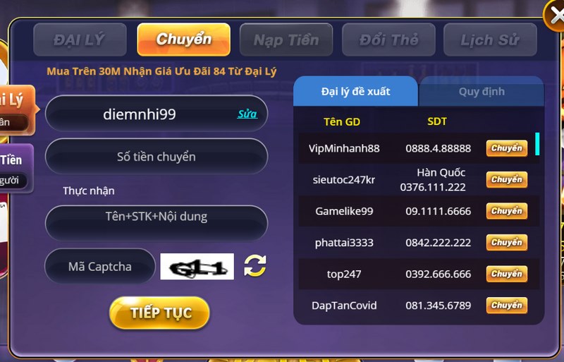 Màn hình đăng ký B29 Win trên điện thoại