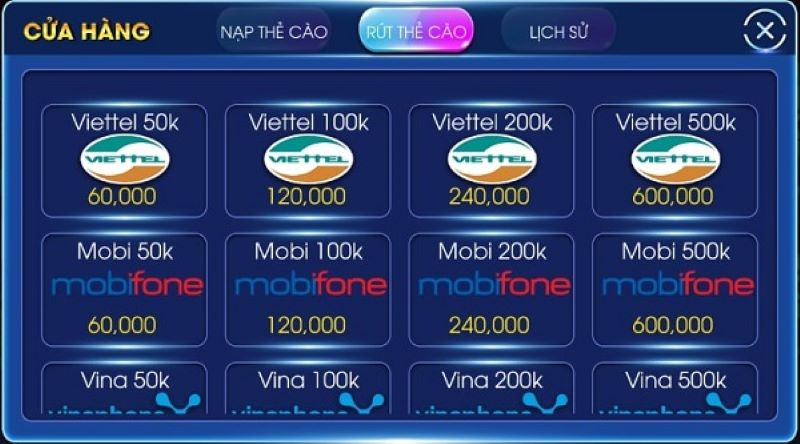 Các bước rút tiền bằng thẻ cào