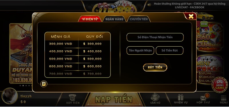 Rút tiền về qua ngân hàng tại Luk88
