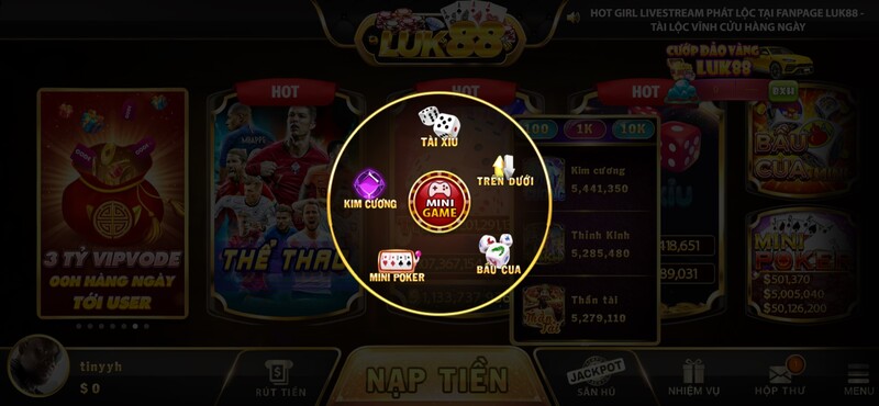 Kho game có tỷ lệ thắng cực cao và cực khủng tại Luk88
